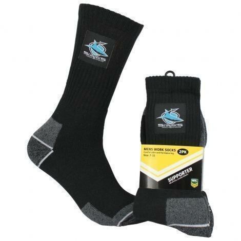 Cronulla Sharks NRL 2 Pack Mens Work Socks Tradie Hardwearing Size 7-11