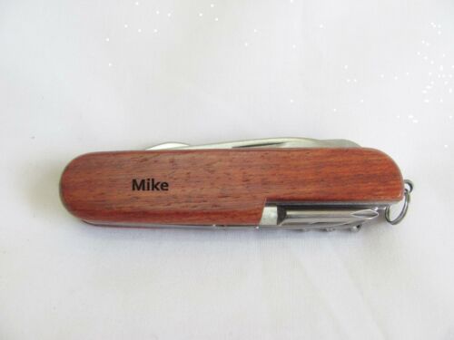 Mike  Name Personalised Wooden Pocket Knife Multi Tool With 10 Tools / Accessories