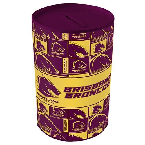 Brisbane Broncos NRL Team Round Tin Money Box