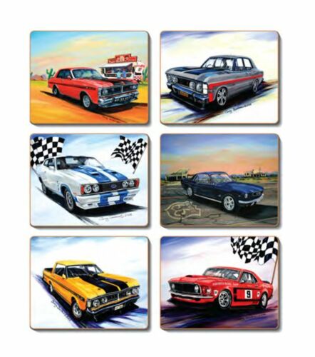 Muscle Cars Set of 6 Cork Backed Placemats Assorted Designs - Artwork By Jenny Sanders