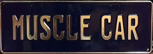 Muscle Car Chrome on Navy Blue 37cm x 13cm Novelty Number Plate 