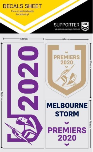 Melbourne Storm NRL 2020 Premiers Set of 3 Decals Sheet Stickers