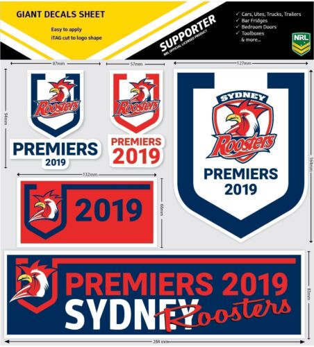 Sydney Roosters 2019 NRL Premiers Set Of 5 Giant Decal Sheet Car Spot Sticker