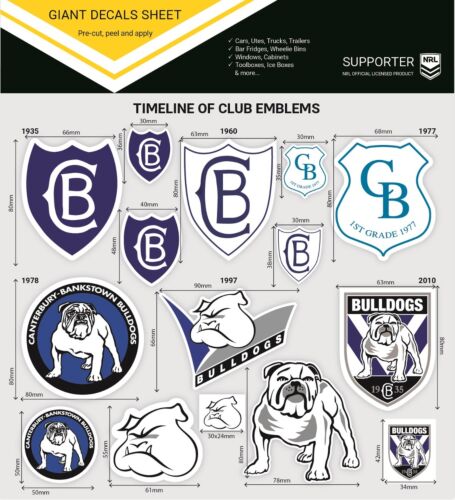 Canterbury Bulldogs NRL Team Timeline of Club Logo Emblems Giant Decals Sticker Sheet