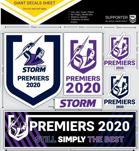 Melbourne Storm NRL 2020 Premiers Set of 6 Giant Decals Sheet Stickers