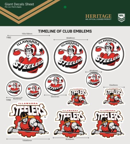 Illawarra Steelers NRL Heritage Timeline of Club Logo Emblems Giant Decals Sticker Sheet