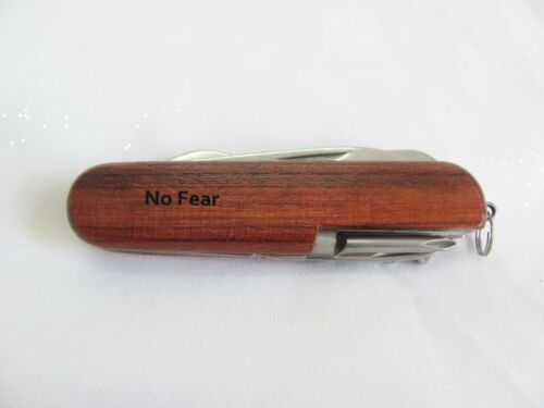 No Fear  Name Personalised Wooden Pocket Knife Multi Tool With 10 Tools / Accessories