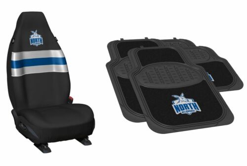 Set Of 2 North Melbourne Kangaroos AFL Team Logo Front Car Seat Covers & 4 Floor Mats 2x Front 2x Rear