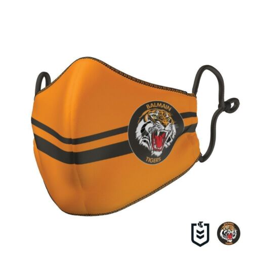 Balmain Tigers NRL Heritage Adults Size Triple Layer Reversible Face Mask With Nose Wire