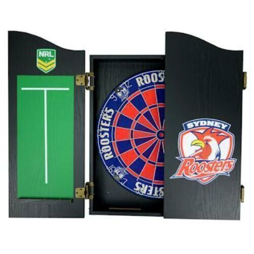 Sydney Roosters NRL Bristle Dartboard and Wooden Cabinet Dart Board 
