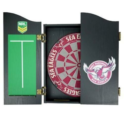 Manly Sea Eagles NRL Bristle Dartboard and Wooden Cabinet Dart Board 