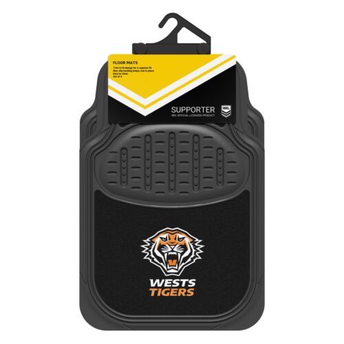 Wests Tigers NRL New Team Logo Set of 4 Heavy Duty Rubber 2 Front & 2 Rear Car Floor Mats