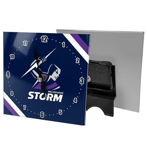 Melbourne Storm NRL Analogue Mini Glass Clock Time With Stand