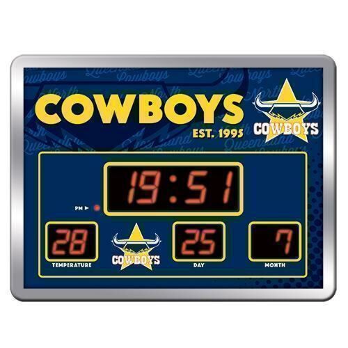 North Queensland Cowboys NRL Date Time LED Scoreboard Digital Clock Thermometer