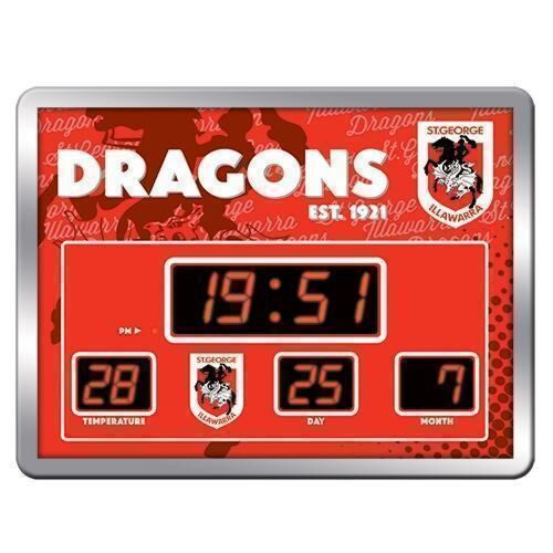 St George Illawarra Dragons NRL Date Time LED Scoreboard Digital Clock Thermometer