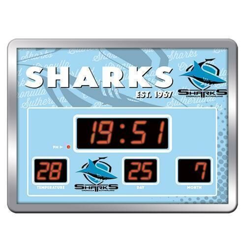 Cronulla Sharks NRL Date Time LED Scoreboard Digital Clock Thermometer