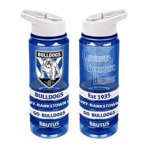 Canterbury Bulldogs NRL Large Team Logo Tritan Plastic Drink Bottle With 4 Wrist Bands In Team Colours