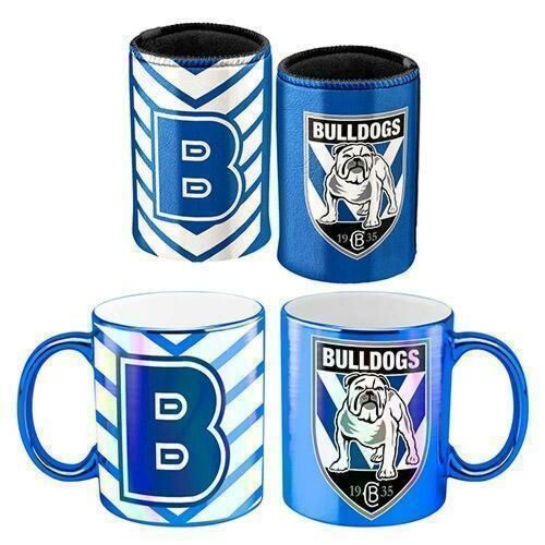 Canterbury Bulldogs NRL Team Metallic 330ml Coffee Mug Cup & 375ml Can Cooler Gift Set