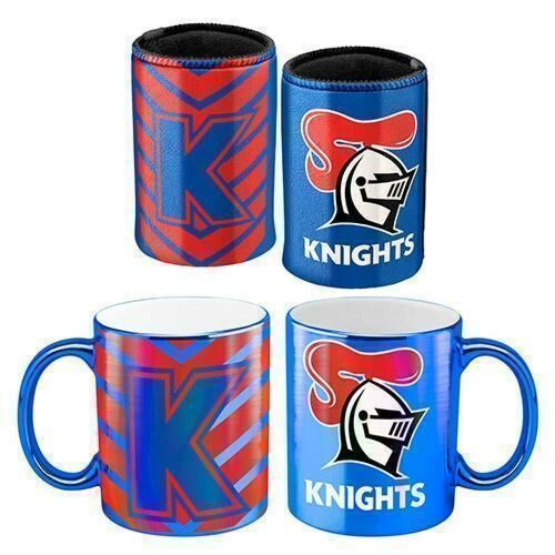 Newcastle Knights NRL Team Metallic 330ml Coffee Mug Cup & 375ml Can Cooler Gift Set