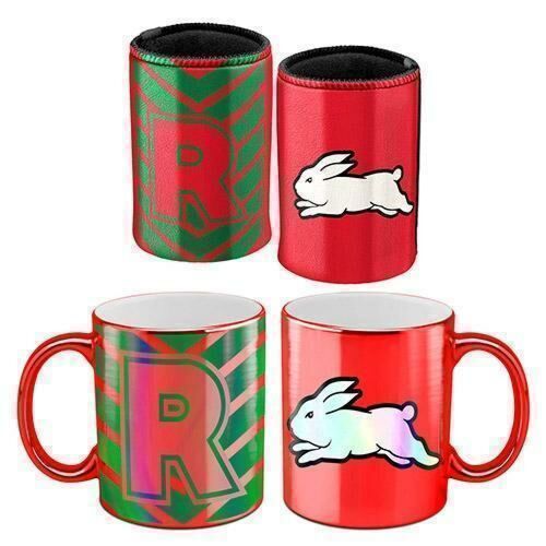 South Sydney Rabbitohs NRL Team Metallic 330ml Coffee Mug Cup & 375ml Can Cooler Gift Set