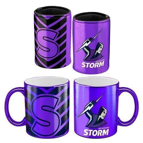 Melbourne Storm NRL Team Metallic 330ml Coffee Mug Cup & 375ml Can Cooler Gift Set