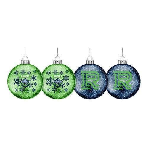Canberra Raiders NRL Set of 4 Christmas Tree Glitter Baubles