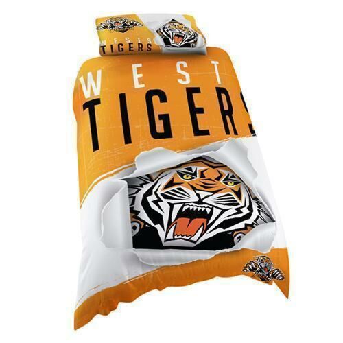 Wests Tigers NRL Team Single Quilt Cover Set With Pillowcase Doona Duvet Bedding
