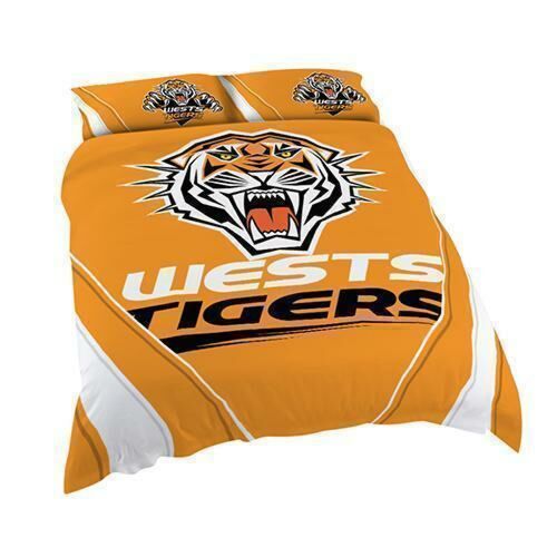 Wests Tigers NRL Team Queen Quilt Cover Set With Pillowcases Doona Duvet Bedding