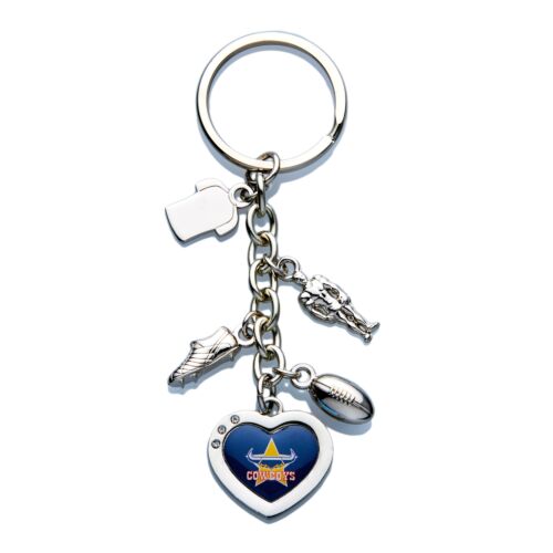 North Queensland Cowboys NRL Team Charm With Logo Heart Key Ring Keyring Chain