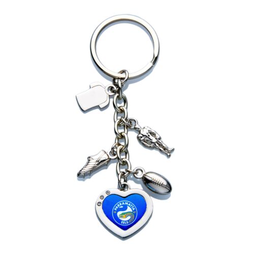 Parramatta Eels NRL Team Charm With Logo Heart Key Ring Keyring Chain