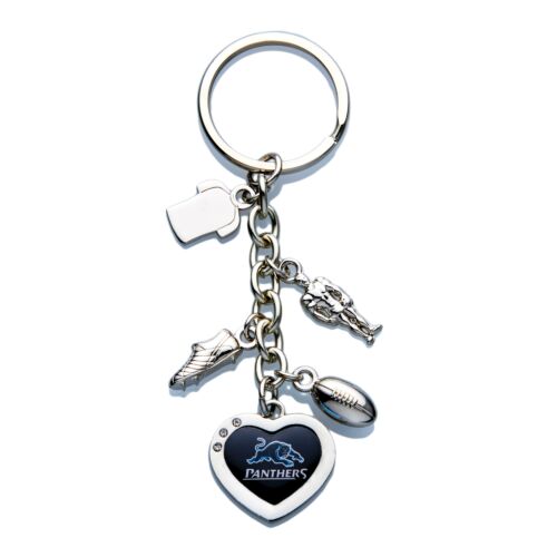 Penrith Panthers NRL Team Charm With Logo Heart Key Ring Keyring Chain
