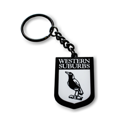 Western Suburbs Magpies NRL Metal Team Heritage Logo Key Ring Keyring Chain 