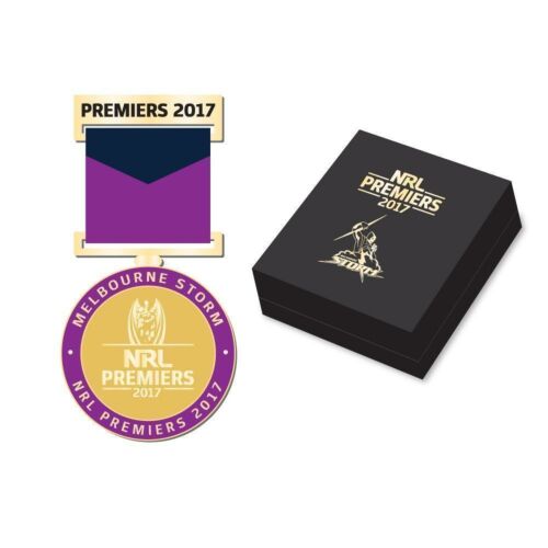 Melbourne Storm 2017 NRL Premiers Boxed Medal with Ribbon Pin Badge