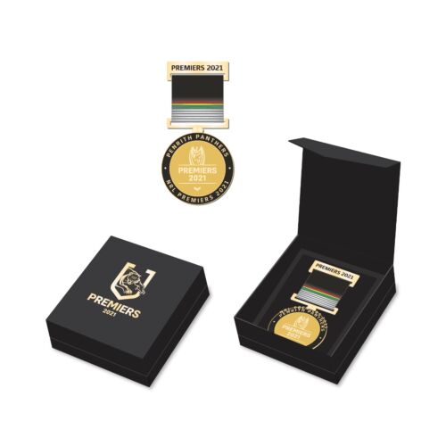 Penrith Panthers 2021 NRL Premiers Boxed Medal with Ribbon Pin Badge