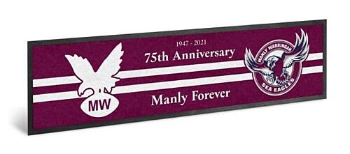 Manly Sea Eagles NRL 75th Anniversary 1947-2021 Rubber Back Bar Runner Mat