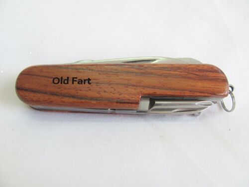 Old Fart  Name Personalised Wooden Pocket Knife Multi Tool With 10 Tools / Accessories