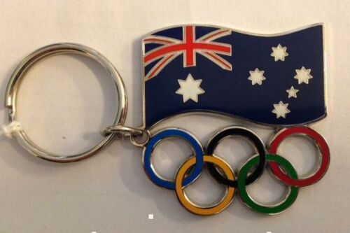 Australian Aussie Flag Olympic Games Rings Olympics Metal Keyring Key Ring