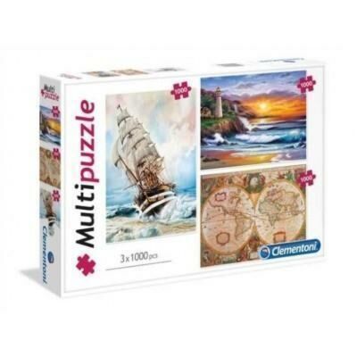 Adventure Collection - Lighthouse Old Map Amerigo Vespucci - Clementoni Multipuzzle 3 x 1000 Pieces Jigsaw Puzzle Fun Activity Gift Idea