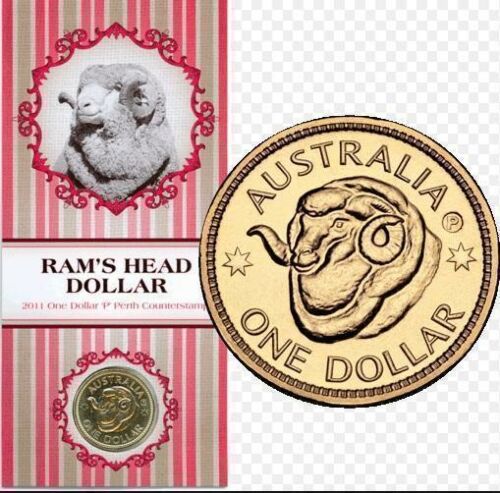 2011 Ram's Head Dollar One Dollar $1 "P" Perth Counterstamp Australian Merino Ram Agriculture Coin