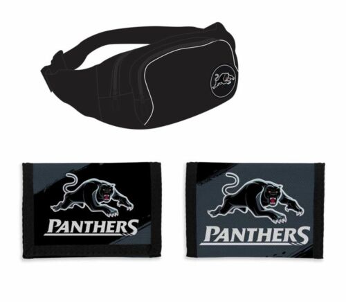 Set of 2 Penrith Panthers NRL Team Logo Waist Bag Bumbag & Nylon Velcro Sports Wallet