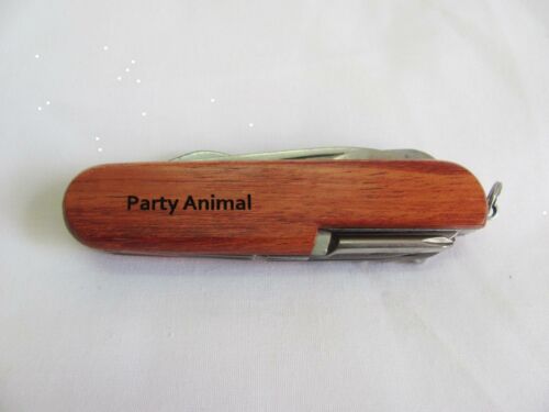 Party Animal  Name Personalised Wooden Pocket Knife Multi Tool With 10 Tools / Accessories