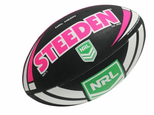 Pink And Black Neon Supporter NRL Rugby League Steeden Full Size 5 Large Football Ball Footy