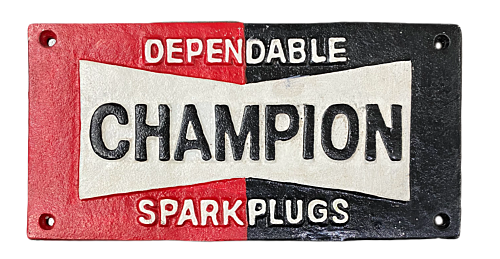 Champion Sparkplugs Rectangle 23cm Cast Iron Plaque Decorative Sign