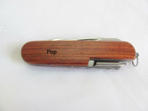 Pop  Name Personalised Wooden Pocket Knife Multi Tool With 10 Tools / Accessories