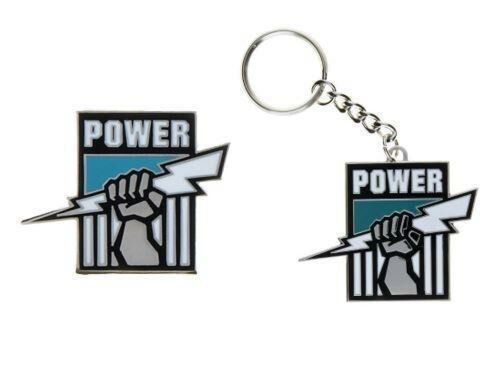 Set Of 2 Port Adelaide Power AFL Team Logo Metal Pin Badge & Mascot Metal Keyring Key Ring