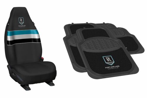 Set Of 2 Port Adelaide Power AFL Team Logo Front Car Seat Covers & 4 Floor Mats 2x Front 2x Rear