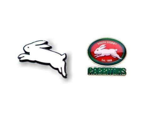 Set of 2 South Sydney Rabbitohs NRL Team Heritage Logo Collectable Lapel Hat Tie Pin Badge + Team Logo Pin Badge