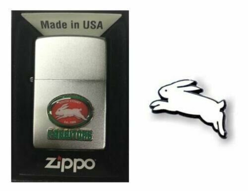 Set 2 South Sydney Rabbitohs NRL Team Logo Refillable Zippo + Heritage Logo Pin