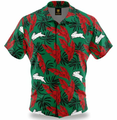 South Sydney Rabbitohs NRL Team Logo 'Paradise' Short Sleeve Button Up Hawaiian Shirt