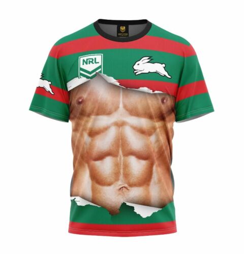 South Sydney Rabbitohs NRL Team Logo 'Ripped' Six Pack Muscles Tee Shirt T-Shirt